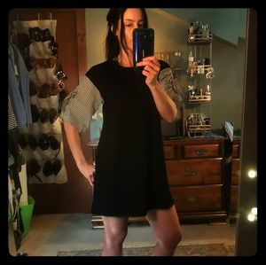 Kiki Black Dress w/Unique Striped Sleeves!